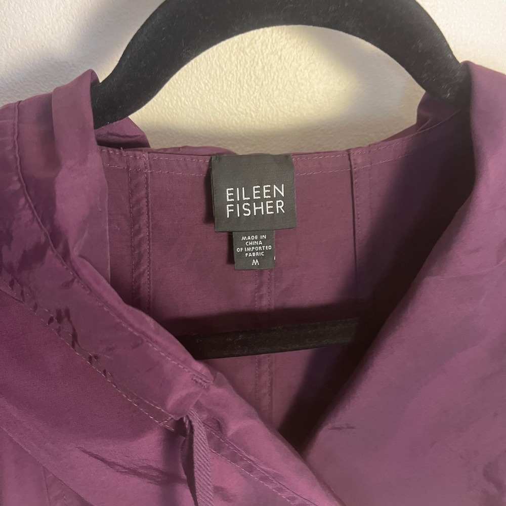 Eileen Fisher Coat Women M Purple Hooded Wrap Tie Back Cotton Nylon F9AK-1 - Picture 7 of 9